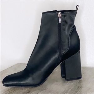 Marc Fisher Above Ankle Black Satin Heeled Boots